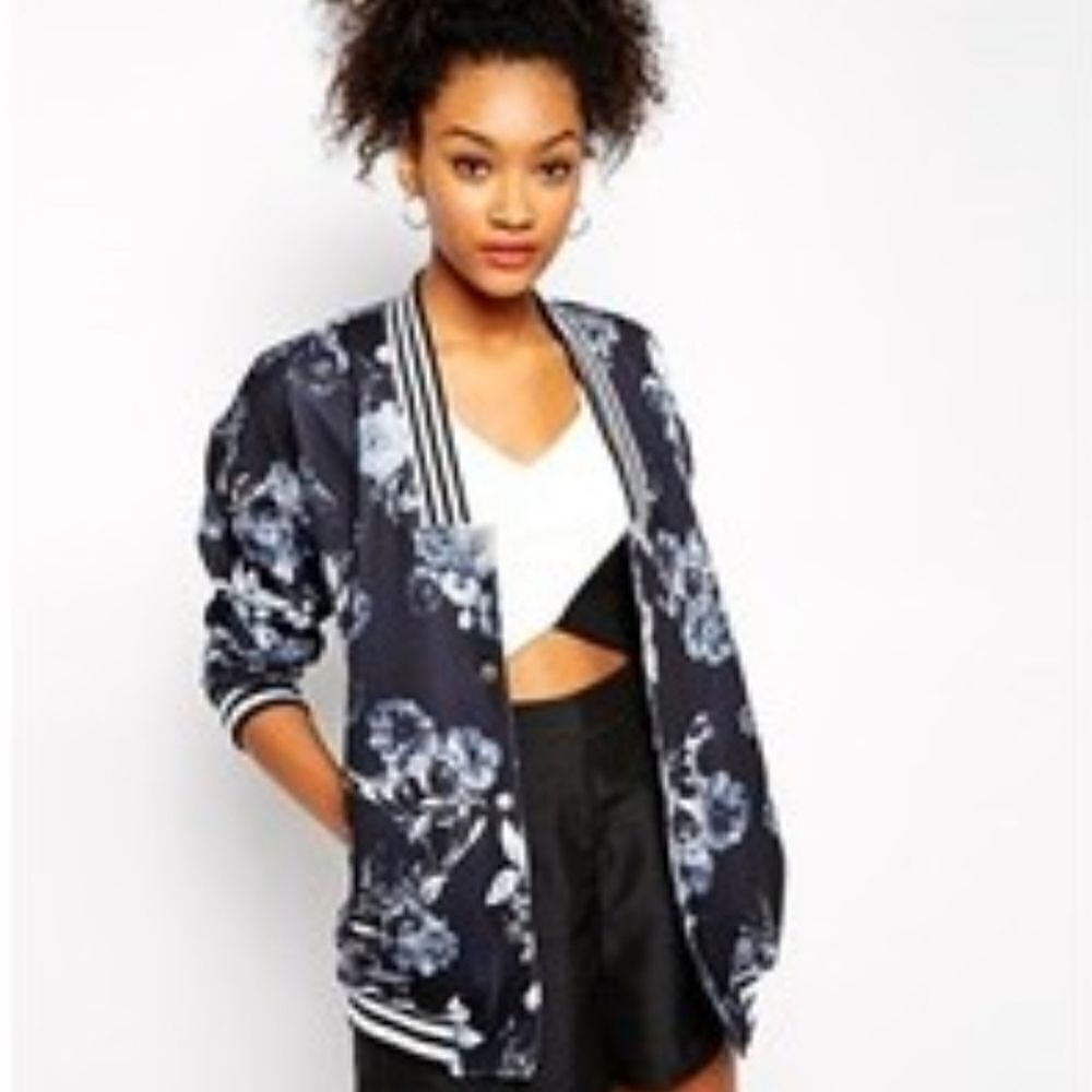 The Fifth Label long floral//stripe bomber jacket